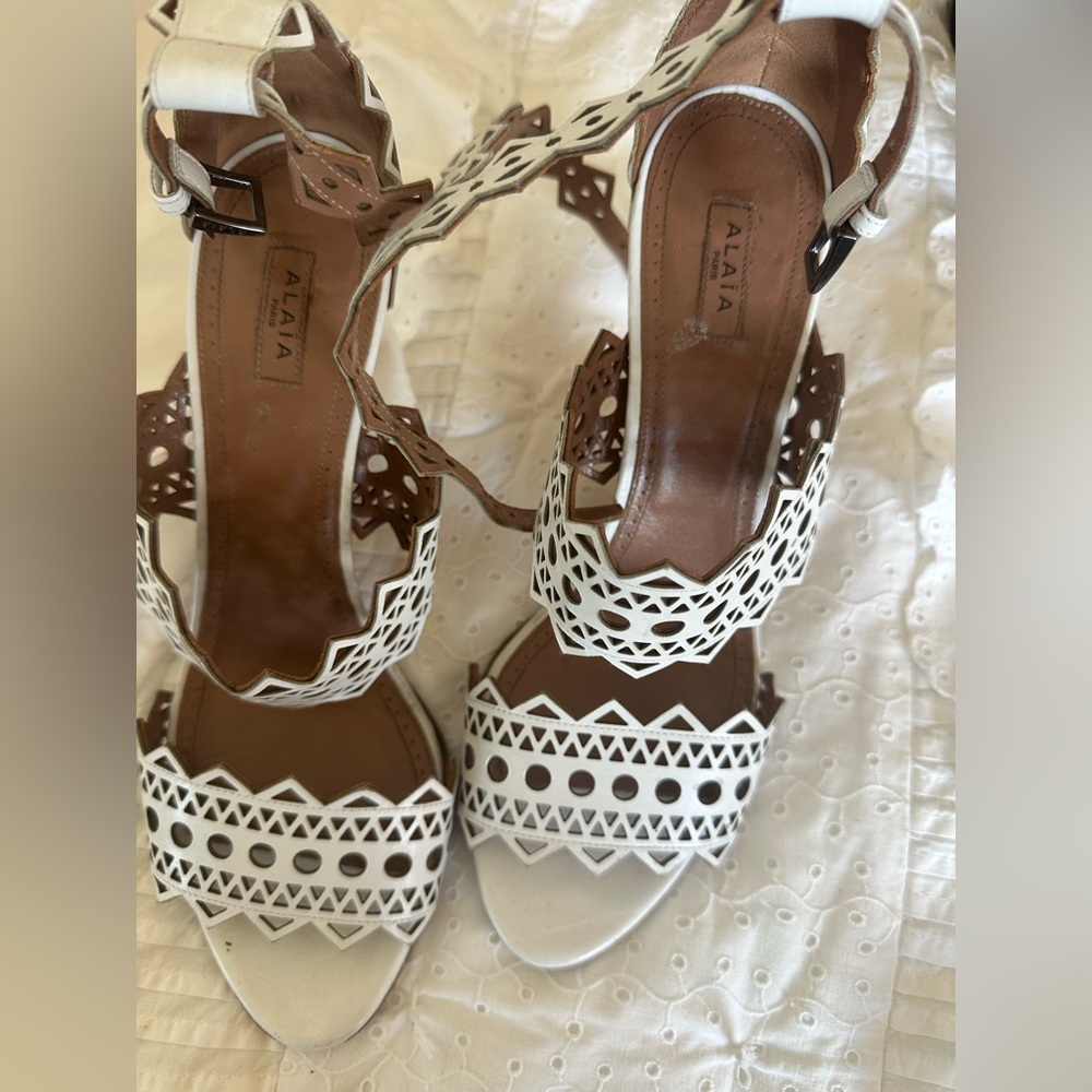 Alaia White Laser Cut Geometric Sandals